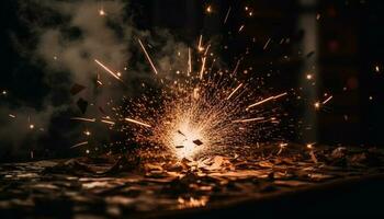 embrasé acier des étincelles fête dans métal industrie généré par ai photo