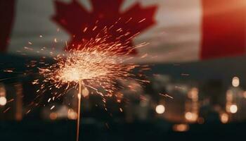 embrasé feux d'artifice éclairer le nuit ciel brillant généré par ai photo