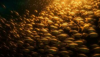 embrasé école de poisson dans Profond bleu l'eau généré par ai photo