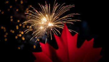 explosif feux d'artifice éclairer le foncé été nuit généré par ai photo