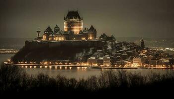 majestueux architecture illuminé à crépuscule, célèbre point de repère généré par ai photo