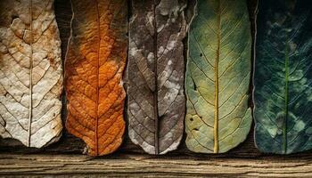 biologique l'automne feuilles dans vibrant multi coloré modèle généré par ai photo