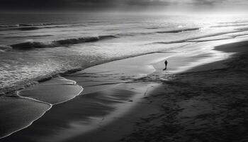 tranquille paysage marin à crépuscule, une monochrome beauté généré par ai photo