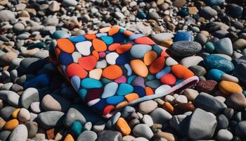 lisse des pierres empiler sur sable, coloré modèle généré par ai photo