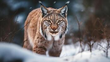 rayé beauté en regardant, proche en haut portrait dans neige généré par ai photo