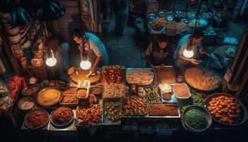 coloré rue marché des offres Frais asiatique cuisine généré par ai photo