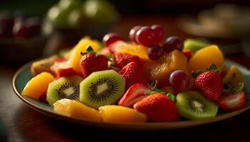 vibrant fruit salade bol avec en bonne santé variété généré par ai photo