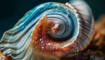 magnifique spirale coquille, visqueux escargot dans premier plan généré par ai photo