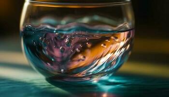 whisky verre reflète bleu fête vague mouvement généré par ai photo