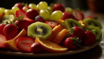 Frais fruit salade avec mûr baies et kiwi généré par ai photo