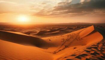 ondulé le sable dunes dans Afrique à le coucher du soleil généré par ai photo