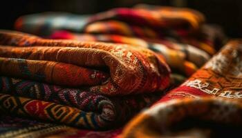 tissé la laine couverture avec vibrant multi coloré modèle génératif ai photo