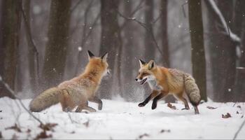 mignonne rouge Renard et espiègle gris Loup généré par ai photo