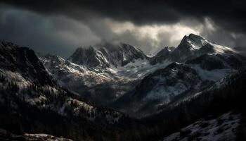 majestueux Montagne gamme, tranquille prairie, serein le coucher du soleil généré par ai photo