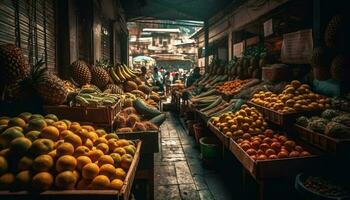Frais biologique des fruits et légumes pour vente génératif ai photo