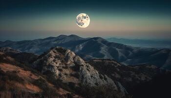 Montagne de pointe silhouette retour allumé par clair de lune génératif ai photo