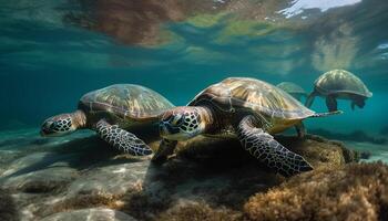 vert tortue imbriquée tortue nage dans tranquille Maui récif généré par ai photo