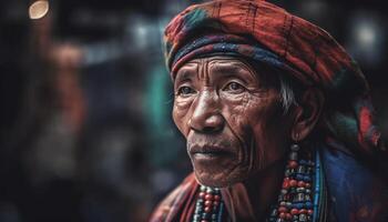 Sénior Indien homme dans traditionnel turban souriant généré par ai photo