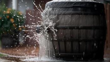 rafraîchissant liquide verser de vieux en bois baril généré par ai photo