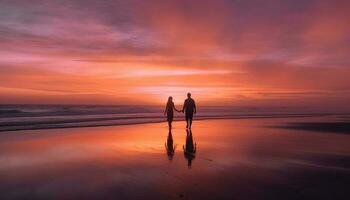 silhouette de couple en portant mains à le coucher du soleil généré par ai photo