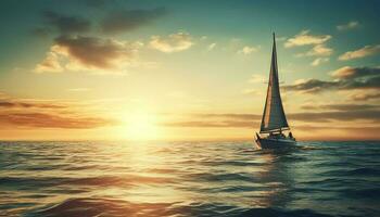 voile yacht glisse sur tranquille le coucher du soleil des eaux généré par ai photo