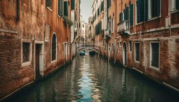 majestueux architecture reflète dans le canal bleu l'eau généré par ai photo