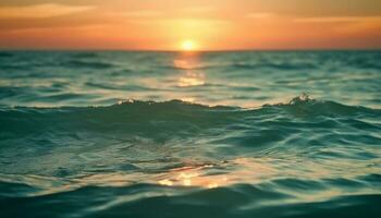 liquide le coucher du soleil vague reflète beauté dans la nature généré par ai photo