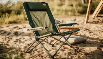 confortable pliant chaise repose dans tranquille Prairie généré par ai photo