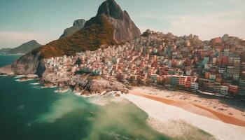 panoramique vue de tranquille littoral à crépuscule généré par ai photo