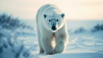 duveteux blanc fourrure mignonne Arctique Renard à la recherche généré par ai photo