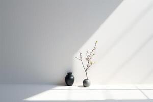 deux noir des vases sur une blanc table création une moderne et élégant contraste. génératif ai photo