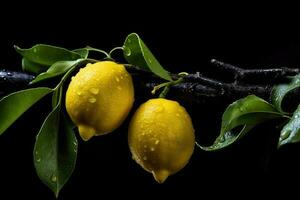 citrons sur foncé Contexte ai généré photo