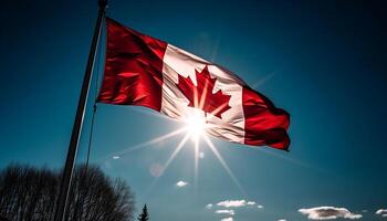 agitant canadien drapeau symbolise fierté et patriotisme généré par ai photo