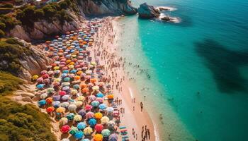 bain de soleil touristes se détendre sur tropical littoral paradis généré par ai photo