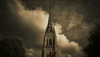 majestueux silhouette de gothique chapelle dans la nature généré par ai photo