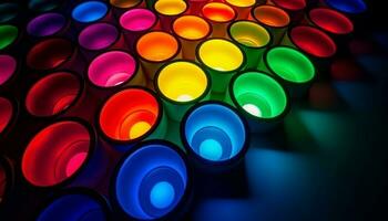 embrasé cercles dans multi coloré modèle éclairer fête généré par ai photo