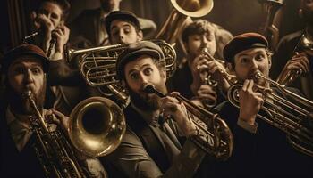 le laiton bande espiègle performance amené joie à le fête généré par ai photo