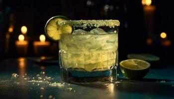une rafraîchissant Mojito avec citron vert et la glace dans une verre généré par ai photo