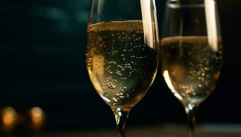 Champagne flûte reflète d'or bulles dans luxueux fête boisson généré par ai photo
