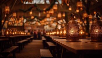 a la chandelle autel illumine spiritualité dans ancien religieux la cérémonie à l'intérieur généré par ai photo