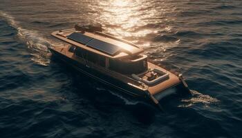 luxe yacht voiles par bleu des eaux, une nautique été rêver généré par ai photo