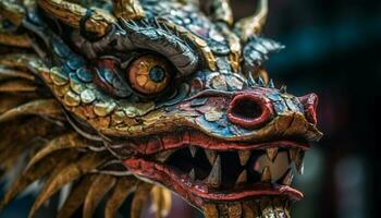 le fleuri bleu dragon sculpture symbolise est asiatique mythologie généré par ai photo