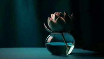 Frais rose fleur dans verre vase, élégance dans la nature conception généré par ai photo