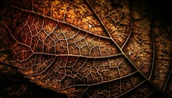 vibrant Jaune feuille veine crée texturé modèle dans l'automne forêt généré par ai photo