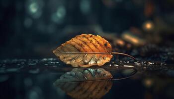 d'or l'automne feuilles chute sur humide étang, la nature abstrait beauté généré par ai photo