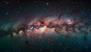 explorant le Profond espace, une embrasé supernova illumine le galaxie généré par ai photo