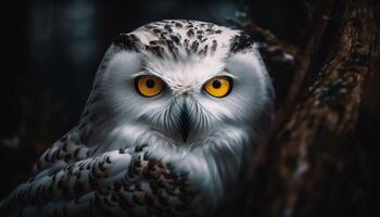 le génial cornu hibou perçant yeux spectacle sagesse et tranquillité généré par ai photo