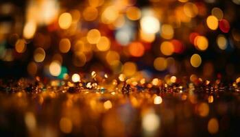 brillant, multi coloré fête toile de fond illuminé avec étincelant Noël lumières généré par ai photo