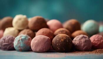 indulgent Chocolat truffe balle, une gourmet cadeau pour fête généré par ai photo