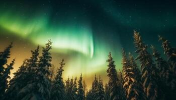 tranquille scène illuminé par étoile Piste dans majestueux hiver paysage généré par ai photo